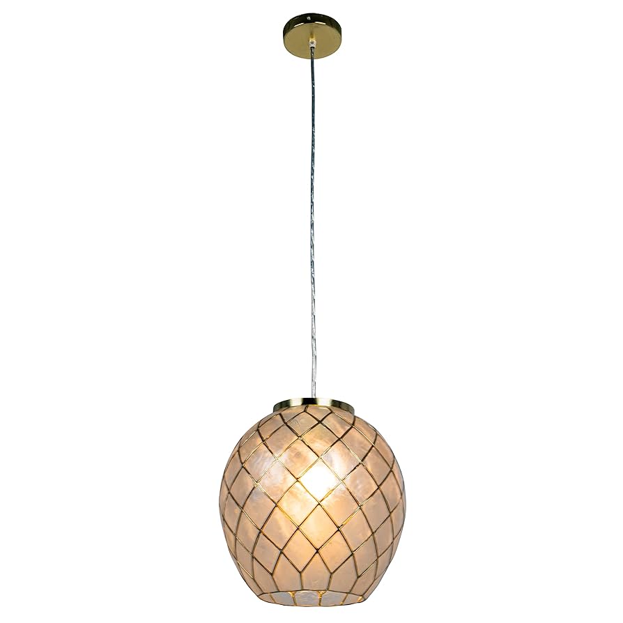 Robert Stevenson Lighting Marina Natural Capiz and Metal Orb